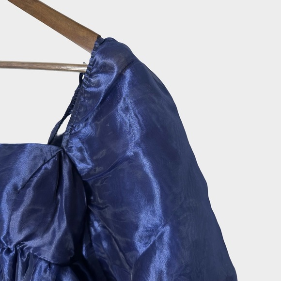 Windsor Navy Organza Puff Sleeve Babydoll Mini Dress XS Fairy Coquette Milkmaid - Picture 5 of 11